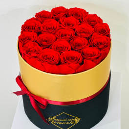 Long Lasting Red Roses in a Round Box Medium