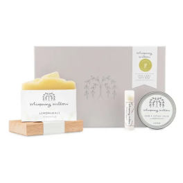 Lemongrass self-care gift box with soap, balm, and lip balm