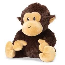 Plush monkey toy with brown fur and tan face, hands, and feet