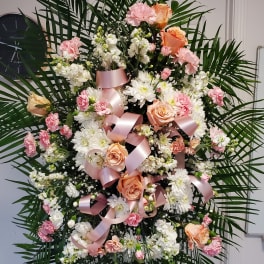 Peach & White Funeral Spray