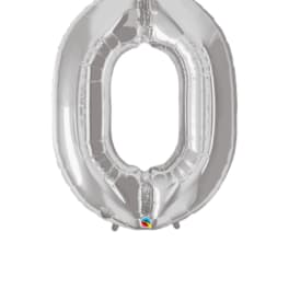 Silver foil balloon shaped like the number 0