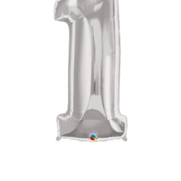 Silver number 1 foil balloon on a white background