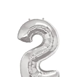 Silver foil balloon shaped like the number 2