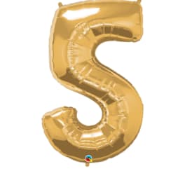 Gold foil balloon shaped like the number 5