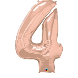 Rose gold foil balloon shaped like the number 4