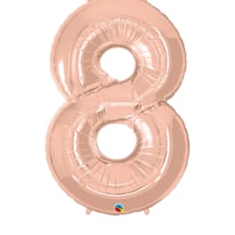 Rose gold foil balloon shaped like the number 8