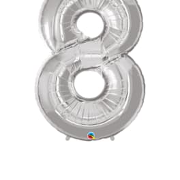 Silver foil balloon shaped like the number 8