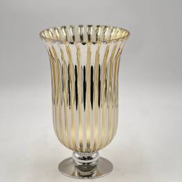 Gold and clear striped decorative vase with a silver base