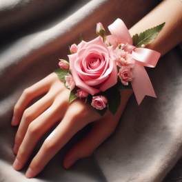 Traditional Pink Wrist Corsage and Boutonniere Set