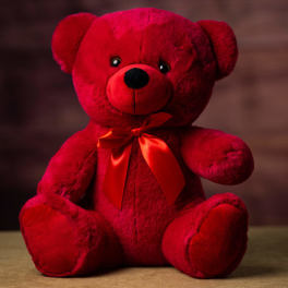 Red plush teddy bear with a satin bow