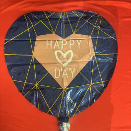 Heart-shaped balloon with "Happy Day" text on a red background