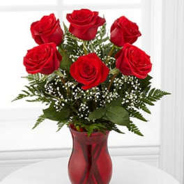 Classic Romance Valentine's Day Rose Bouquet - 6 Stems - VASE INCLUDED