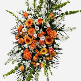 Large standing floral spray with orange and white flowers