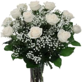 Elegant and Classy One Dozen White Roses in a Vase
