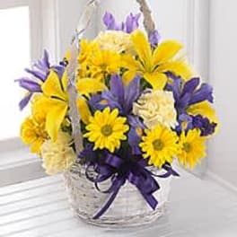 Iris and yellow Daisy Basket