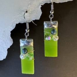 #A071 - Kiwi Green Stained Glass Earrings