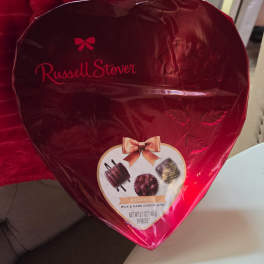 Heart-shaped box of Russell Stover assorted chocolates