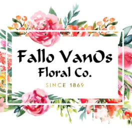 Floral logo with pink flowers framing the text "Fallo Vanos Floral Co."