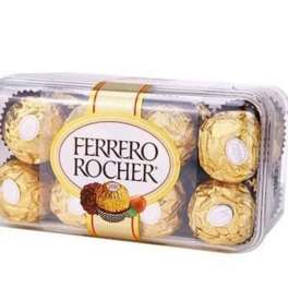 Ferrero Rocher chocolates in a clear plastic gift box