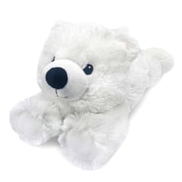 White plush teddy bear with black nose and eyes