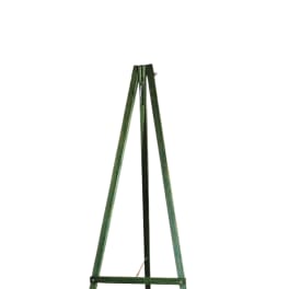Green metal easel stand on a white background