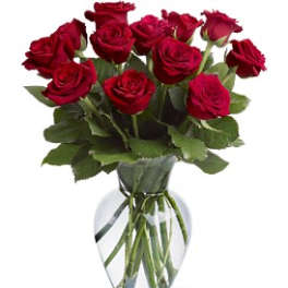 Bouquet of red roses in a clear glass vase