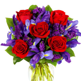 RED ROSES AND IRIS BOUQUET