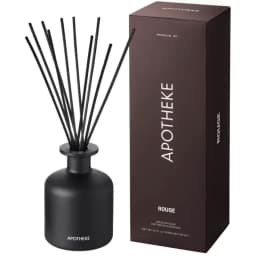 Black reed diffuser bottle with tall matching APOTHEKE box