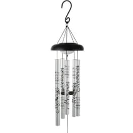 Black and silver memorial wind chime with engraved tubes