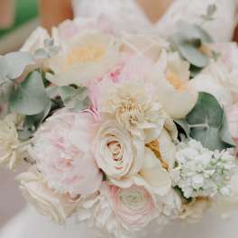 Blush and ivory bridal bouquet with roses and peonies