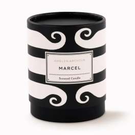 Black and white scented candle in a decorative container