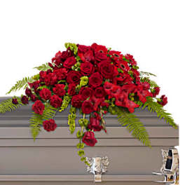 Casket with red roses