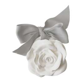 White rose with a gray ribbon bow