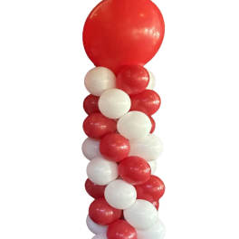Red and white balloon column on a white background