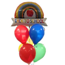 Back to school balloon bouquet with rainbow and apple balloons