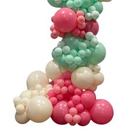 Clustered pastel balloons in mint, pink, and cream