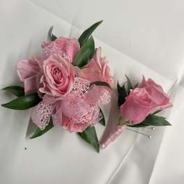 Pink Rose Corsage & Boutonnière
