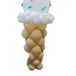 Ice cream cone made of balloons with white and pastel accents