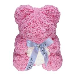Pink rose teddy bear with a ribbon bow