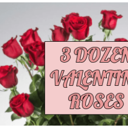 Dozen red roses with a pink Valentine sign