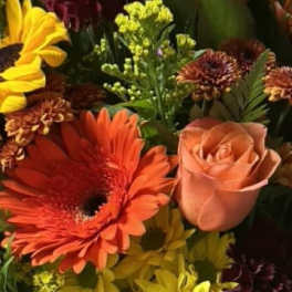 Mixed bouquet with orange gerbera daisies and peach roses