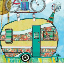 Illustrated birthday card with a bicycle on a camper and the text "It's your day!"