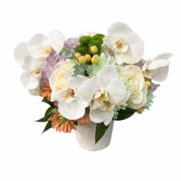 Ivory Garden Elegance | White Orchid & Rose Arrangement