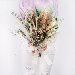 Dried flower bouquet with a sheer ribbon bow