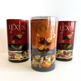 Three Lexus chocolate gift tins on a white surface