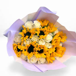 Sunflower & White Roses