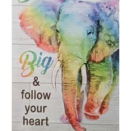 Colorful rainbow elephant wall art with the words Dream Big and follow your heart