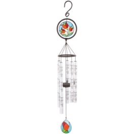 Decorative hanging wind chime with stained-glass floral accents