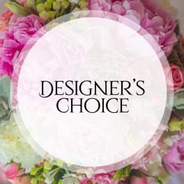 Designer’s choice floral arrangement with pink and white blooms