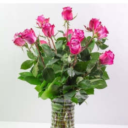 Pink roses in a clear glass vase